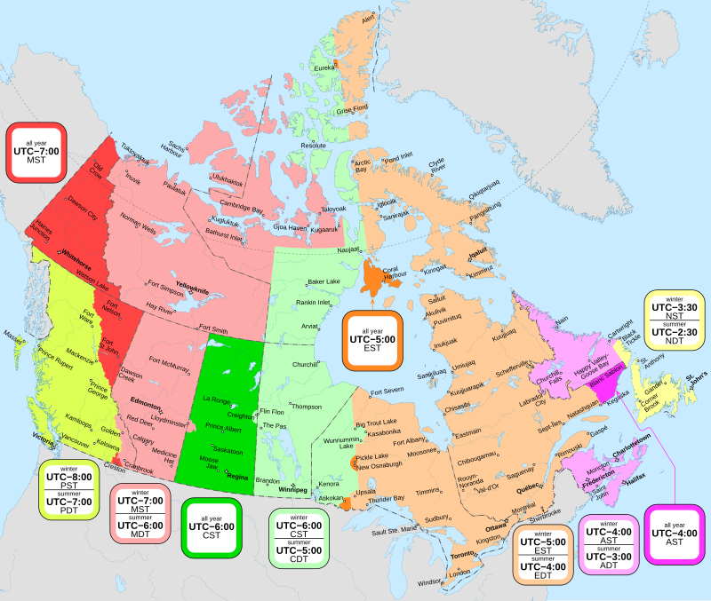 Canada Time Zone Map